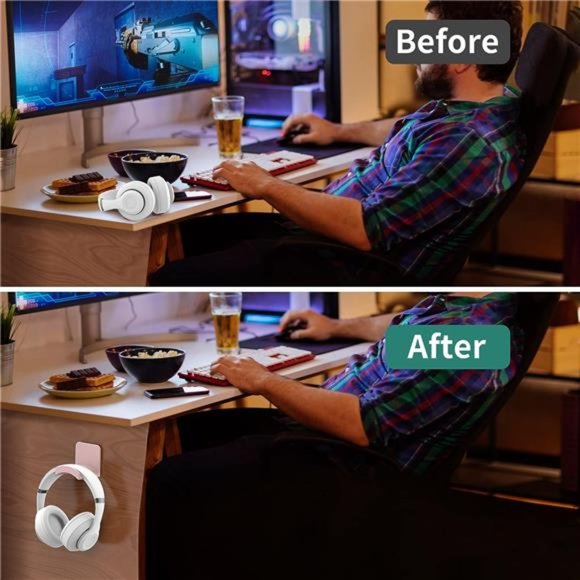 Headphone Stand Headset Holder -Adhesive Gaming Headphone Hanger Hook Desk Mount - Picture 6 of 6